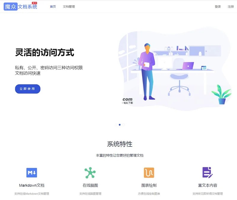 魔众文档管理系统+支持Markdown图表脑图富文本等集合