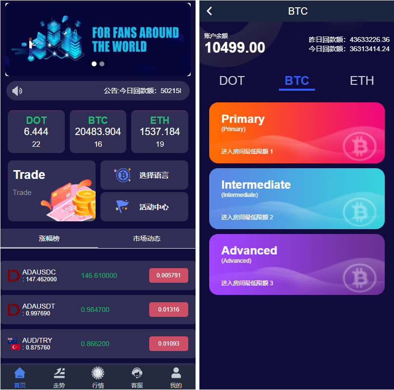 A2076全新平台UI微盘系统微交易单中文开源可以二次开发